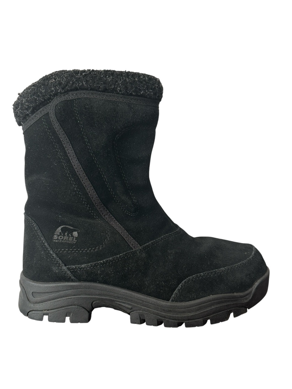 Sorel Womens Waterfall Boot Black Suede Leather Waterproof Insulated Snow Size 8